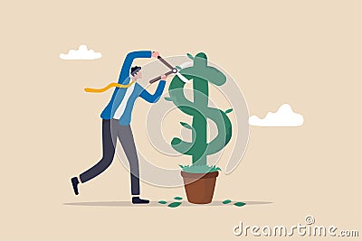 Make profit from investment, earning money, stock capital gain or dividends, growth savings or wealth concept, happy businessman Vector Illustration