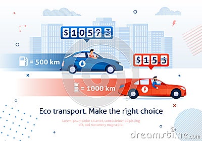 Make Right Choice. Electric Car vs Petrol Auto Vector Illustration