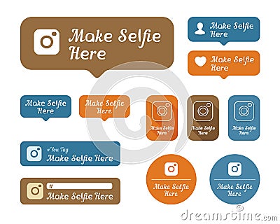 Make selfie here Icons and stickers set Vector Illustration