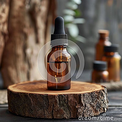 Make a statement with this serum bottle elegantly placed on a modern podium. Stock Photo