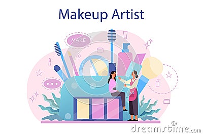 Make up artist concept. Woman doing a beauty procedure, applying Vector Illustration