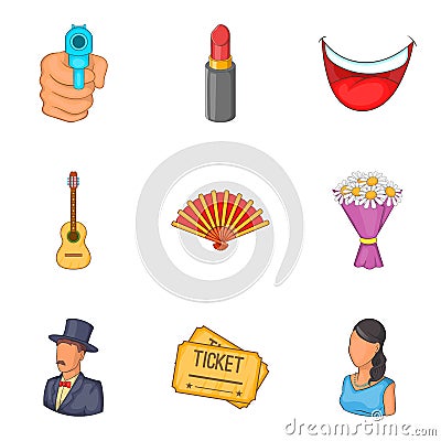 Make-up artist icons set, cartoon style Vector Illustration