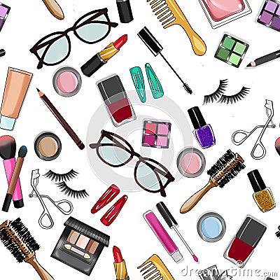 Make up and beauty items seamless pattern Stock Photo