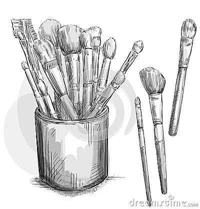 Make up brushes collection. makeup case. Fashion i Vector Illustration