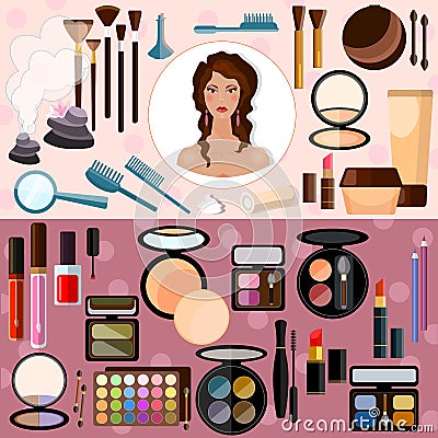 Make-up collection of professional cosmetics Vector Illustration