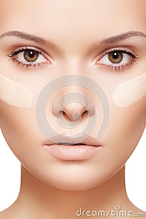 Make-up & cosmetics. Clean skin, foundation cream Stock Photo