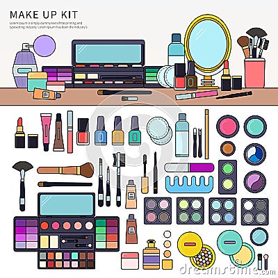 Make up kit on the table Vector Illustration