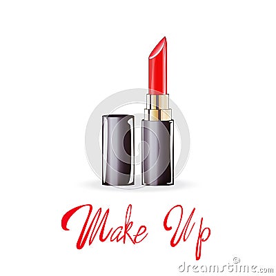 Make up lettering, Red lipstick, vector isolated illustration on white background Cartoon Illustration