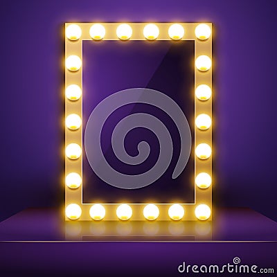 Make up mirror with light. Vector artist dressing room. Make-up mirror Vector Illustration