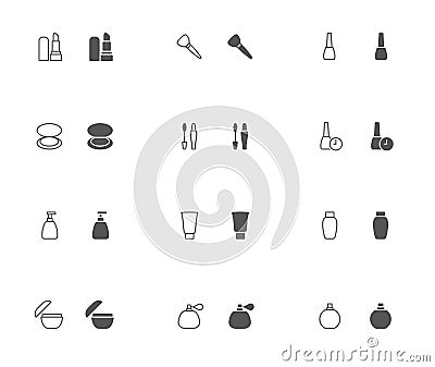 Make-up outline and filled icon set Vector Illustration