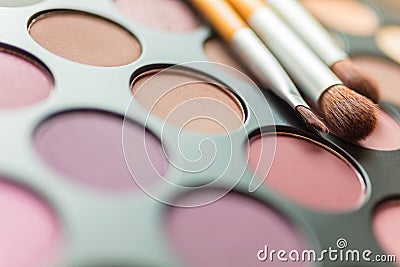 Make Up Pallet and Brushes Stock Photo