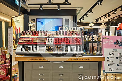 Make up products on display in Bobbi Brown store Editorial Stock Photo