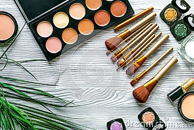 Make up set with decorative cosmetics on woman table background top view Stock Photo