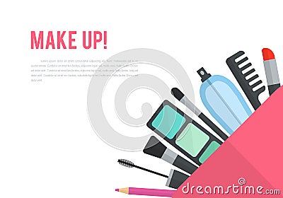 Make up vector flat illustration with lipstick Vector Illustration