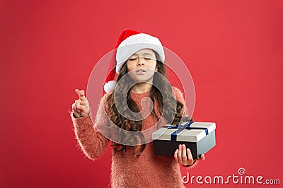 Make wish. All I want for christmas. Small child enjoy christmas tradition. Gifts delivery service. Emotional child Stock Photo