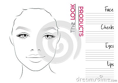 Realistic Makeup Artist Face Chart Template for Makeup Artists. Vector Illustration Vector Illustration