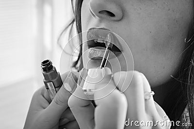 Makeup artist hands draws glamor charming Stock Photo