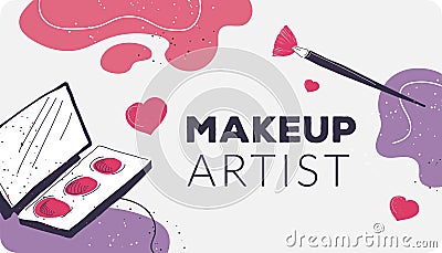 Makeup artist, palette with colors and brushes Vector Illustration