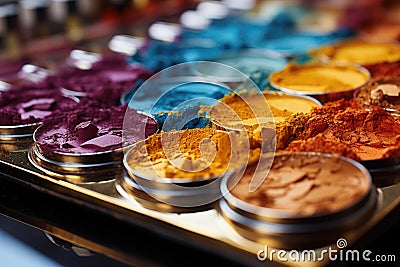 Makeup artists palette filled with vibrant colors - stock photography concepts Stock Photo