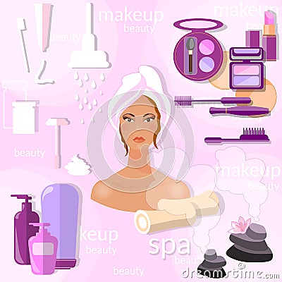 Makeup beautiful woman face professional cosmetics Vector Illustration