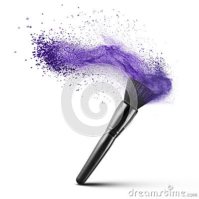 Makeup brush with blue powder isolated Stock Photo