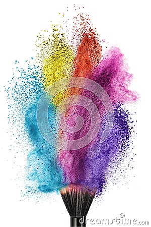 Makeup brush with color powder isolated Stock Photo