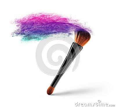 Makeup brush with color powder Stock Photo