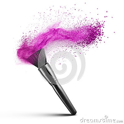 Makeup brush with pink powder isolated Stock Photo