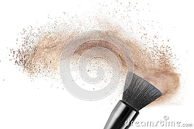 Makeup brush with powder foundation isolated Stock Photo