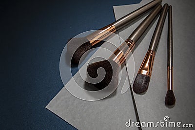 Makeup brush set with minimalist geometric shapes and copy space Stock Photo