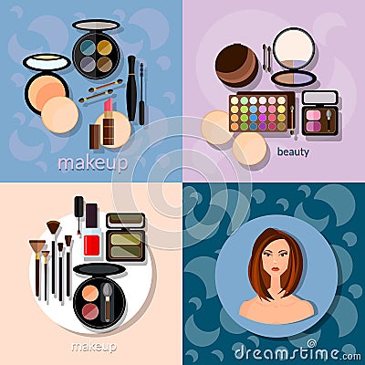 Makeup brushes hadows professional make-up details cosmetology Vector Illustration