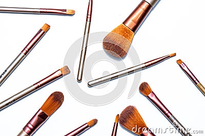 Makeup brushes on a white background Stock Photo