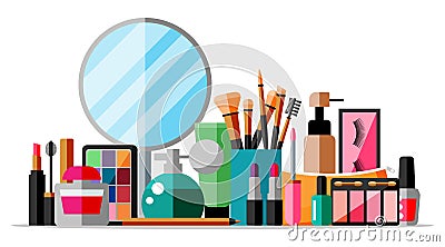 Makeup collection. Set of decorative cosmetics. Vector Illustration