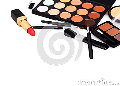 Makeup cosmetic products on isolated white background Stock Photo