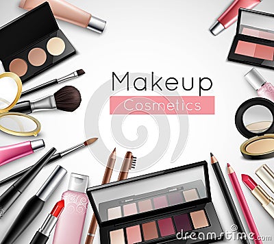 Makeup Cosmetics Accessories Realistic Composition Poster Vector Illustration