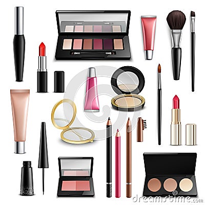 Makeup Cosmetics Accessories Realistic.Items Collection Vector Illustration