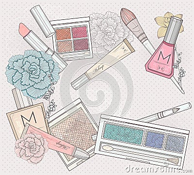 Makeup and cosmetics background. Vector Illustration