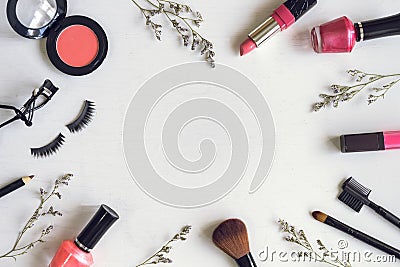 Makeup cosmetics and brushes Stock Photo