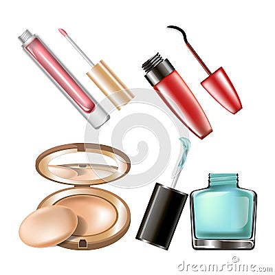 Makeup cosmetics make-up accessory vector icons nail polish tone powder and mascara Vector Illustration