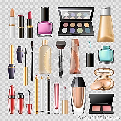 Makeup cosmetics woman make-up skincare accessory vector icons isolated set Vector Illustration