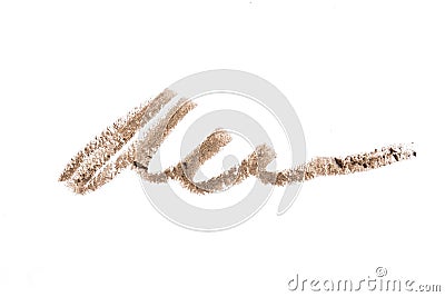 Makeup eye liner pencil. Eyeliner, eyebrow brown pencil trace smear smudge stroke isolated on white - Image Stock Photo