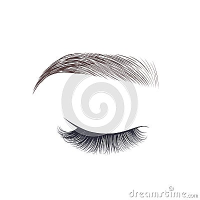 Makeup eyebrows. Closed eyes with long eyelashes. Cartoon Illustration