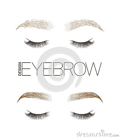 Makeup eyebrows. Set of well-groomed and shaggy eyebrows. Cartoon Illustration