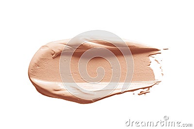 Makeup foundation, concealer swatch smudge smear isolated on white background. Nude make up base brushstroke, swipe Stock Photo