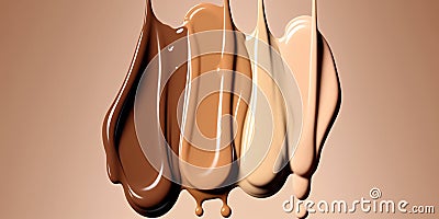 makeup foundation swatches of light to dark shades dripping. Diversity with different color tones. Stock Photo