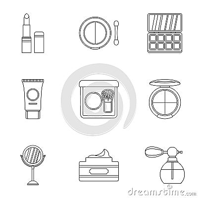 Makeup icons set, outline style Vector Illustration