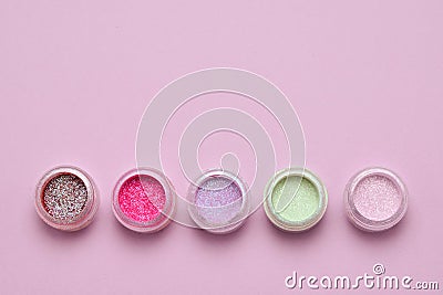 Makeup. Jars with crumbly bright shadows, glitter. P Stock Photo