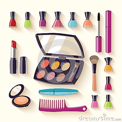 Makeup kit. Sets of cosmetics on isolated background. Vector illustration Vector Illustration