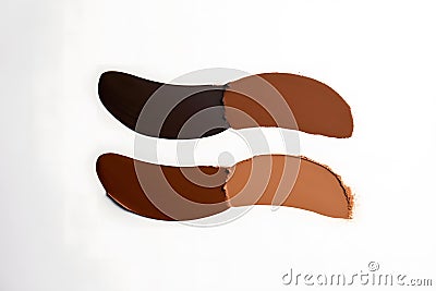 Makeup liquid foundation, beige concealer smears set. Light brown cosmetic make up base cream swatch smudge isolated on Stock Photo