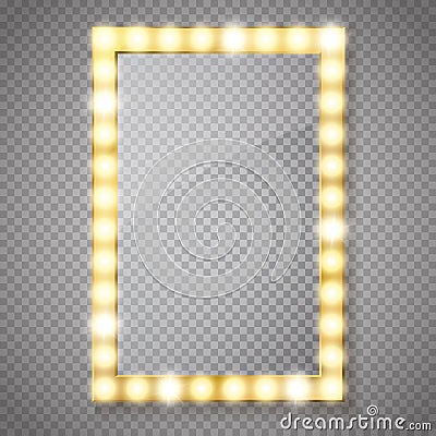 Makeup mirror isolated with gold lights. Vector Vector Illustration